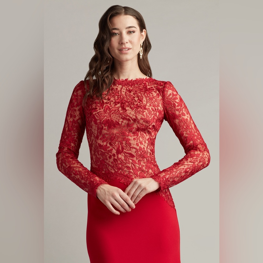 TADASHI SHOJI - SORRELL EMBROIDERED CREPE GOWN - Picture 2 of 6